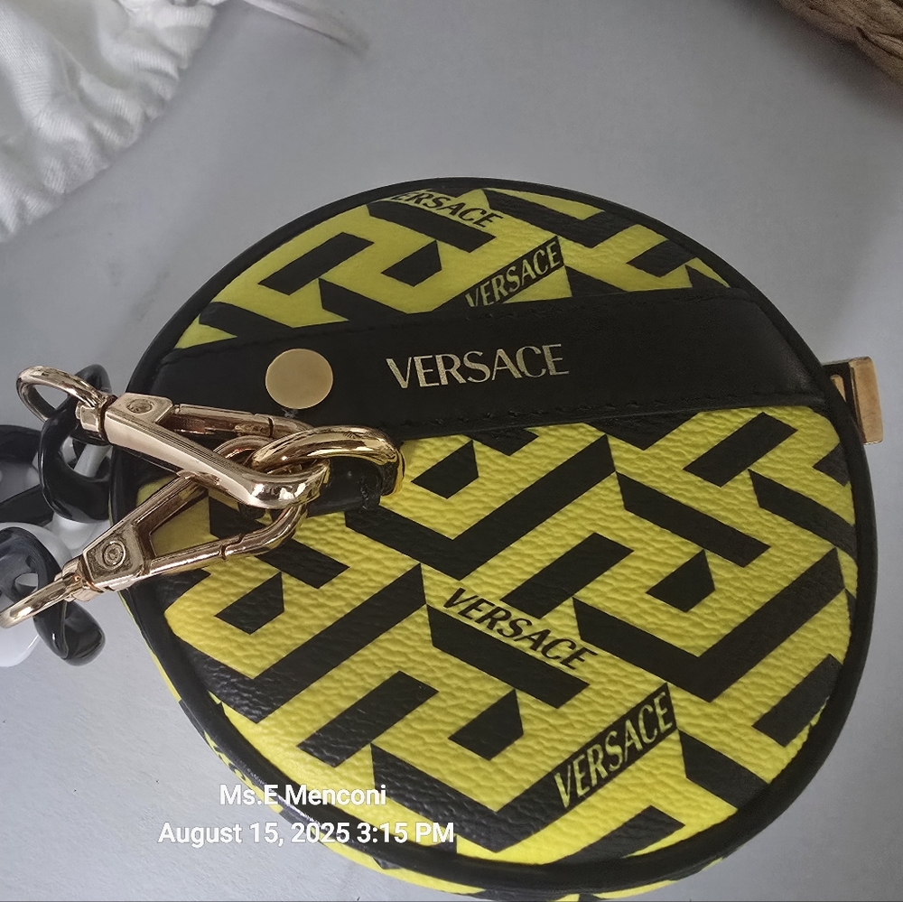 Versace La Greca Signature Print Round Modular Pouch Belt Bag Clutch Accessory